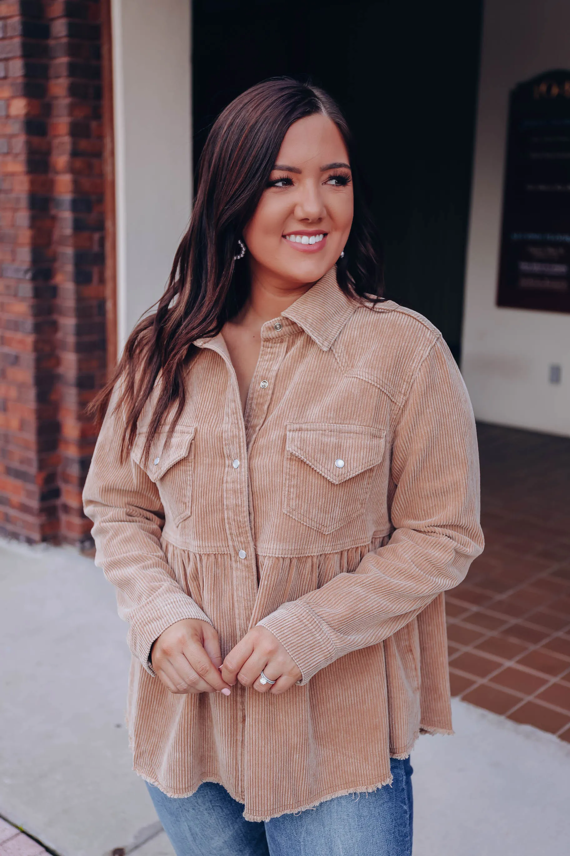 Truly Western Corduroy Babydoll Shirt - Camel