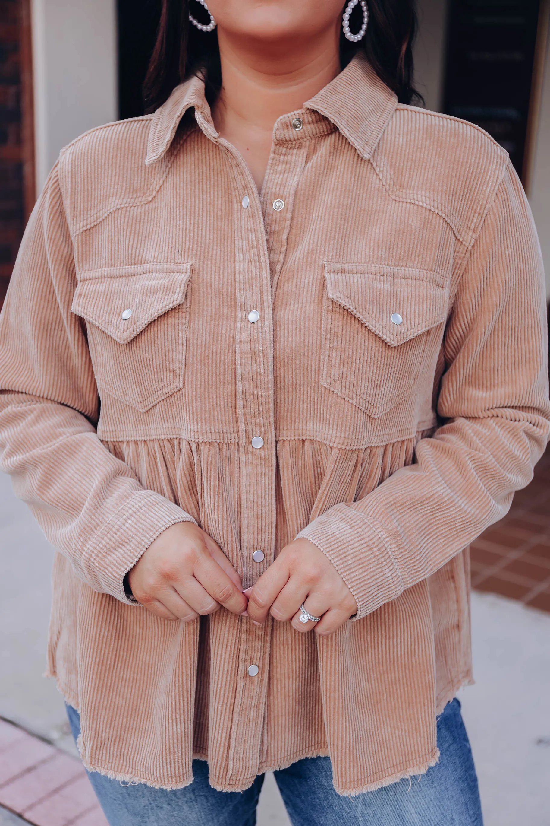 Truly Western Corduroy Babydoll Shirt - Camel
