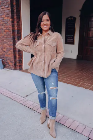 Truly Western Corduroy Babydoll Shirt - Camel