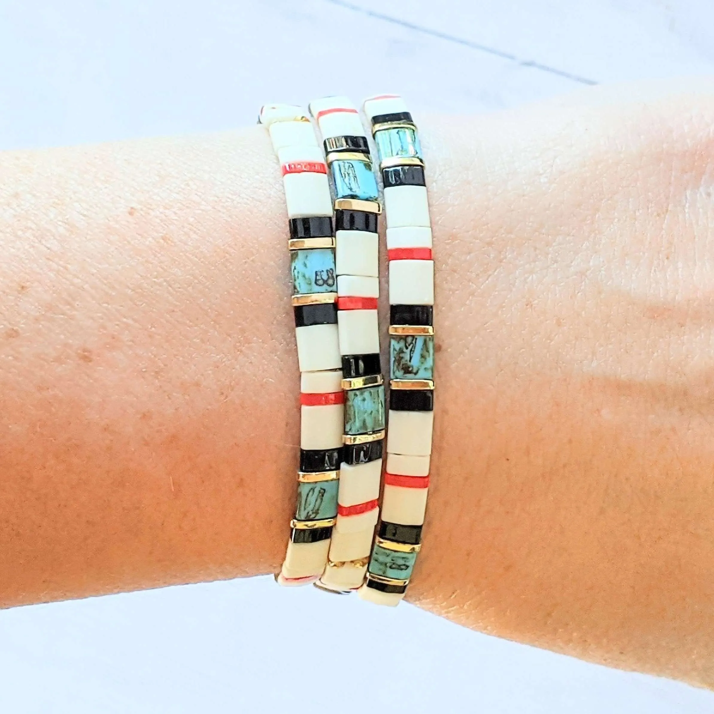 Turquoise Dream Miyuki Tila Bead Stretch Bracelet
