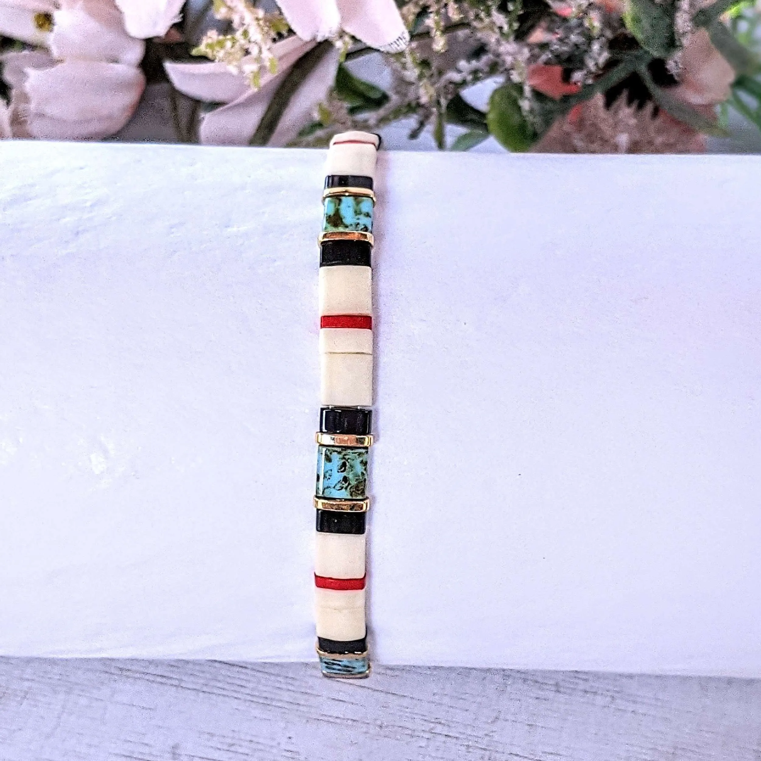 Turquoise Dream Miyuki Tila Bead Stretch Bracelet