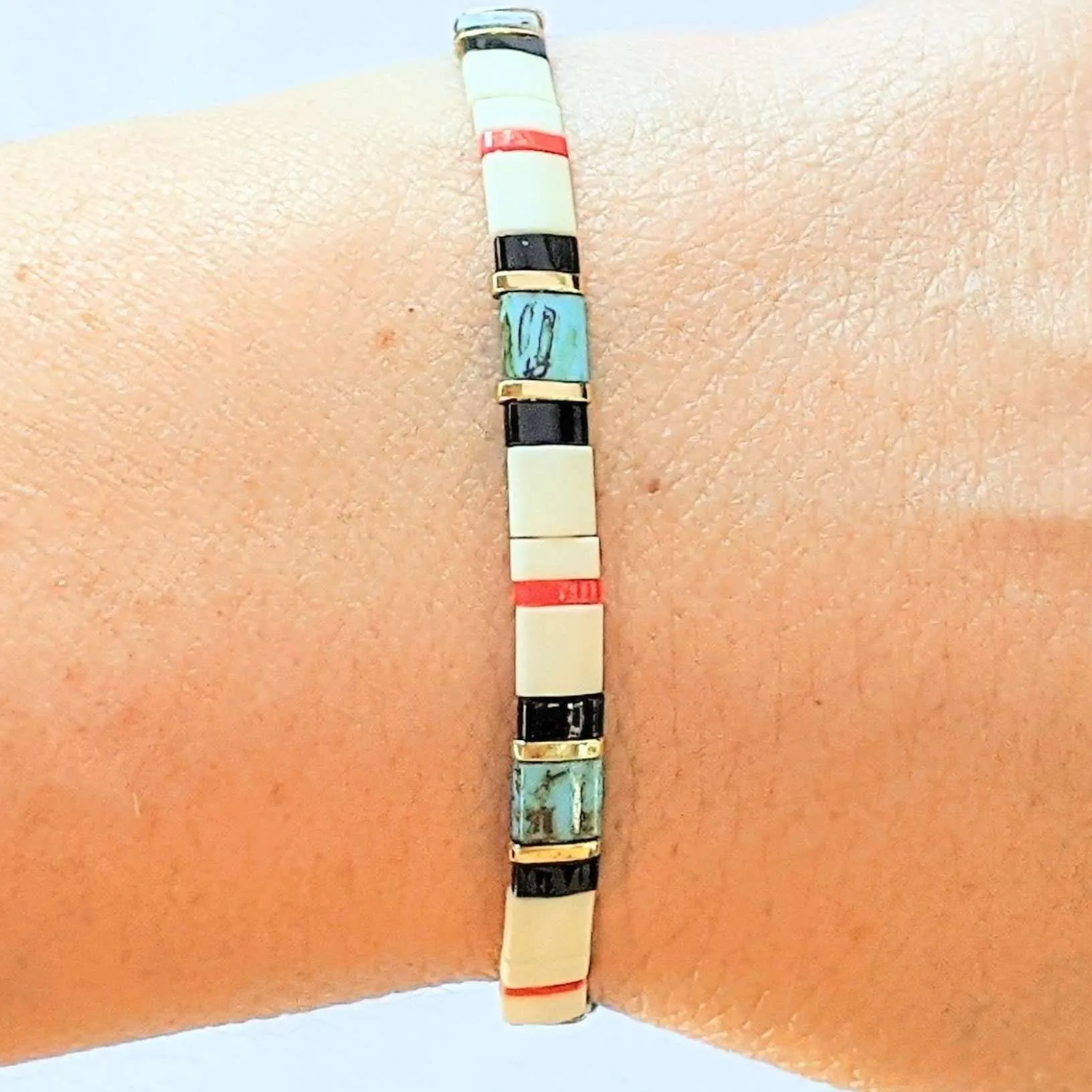 Turquoise Dream Miyuki Tila Bead Stretch Bracelet