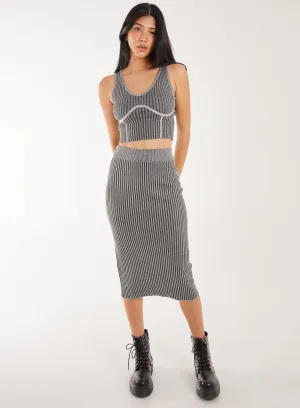 Two Tone Rib Midi Skirt