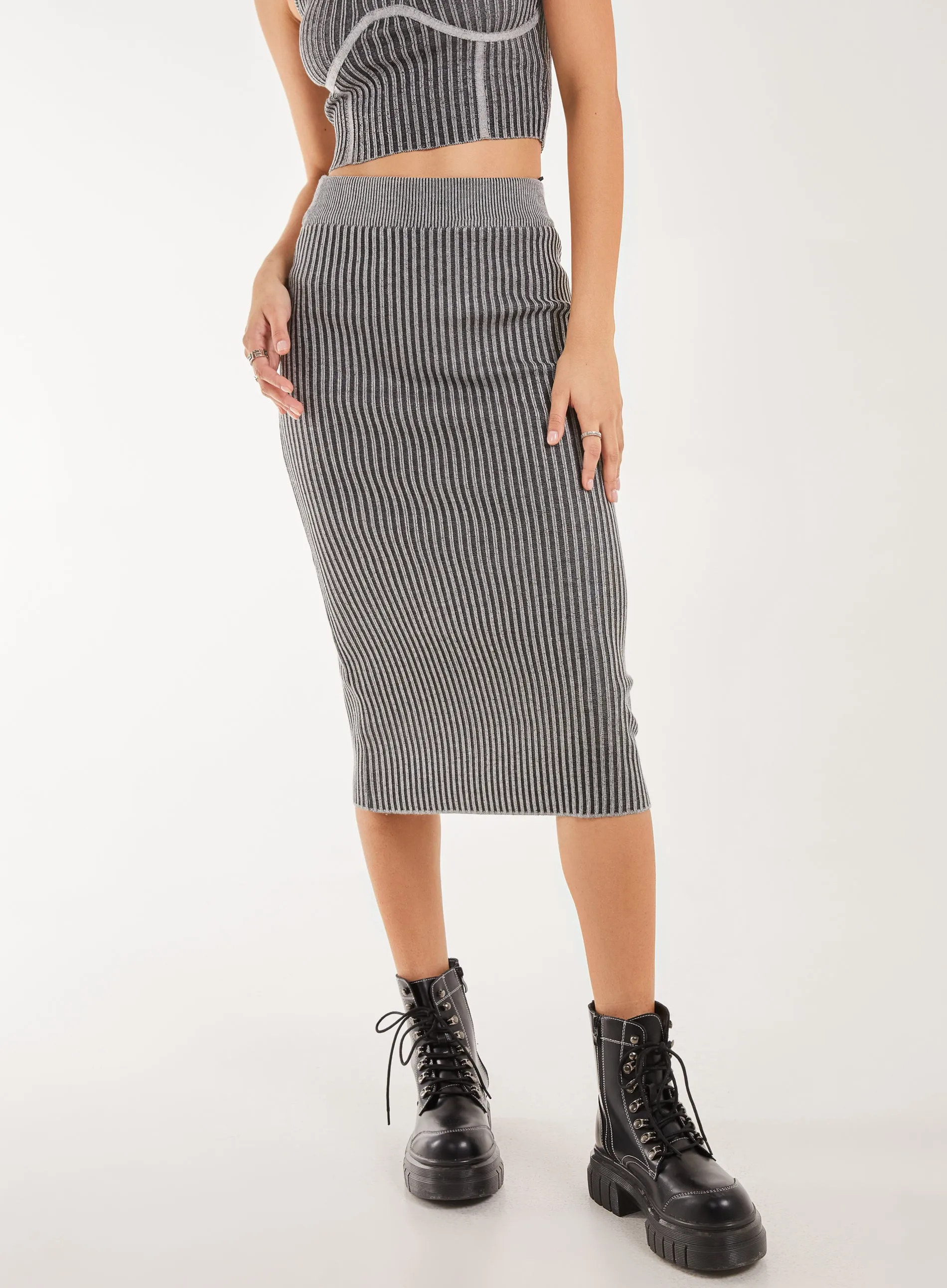 Two Tone Rib Midi Skirt