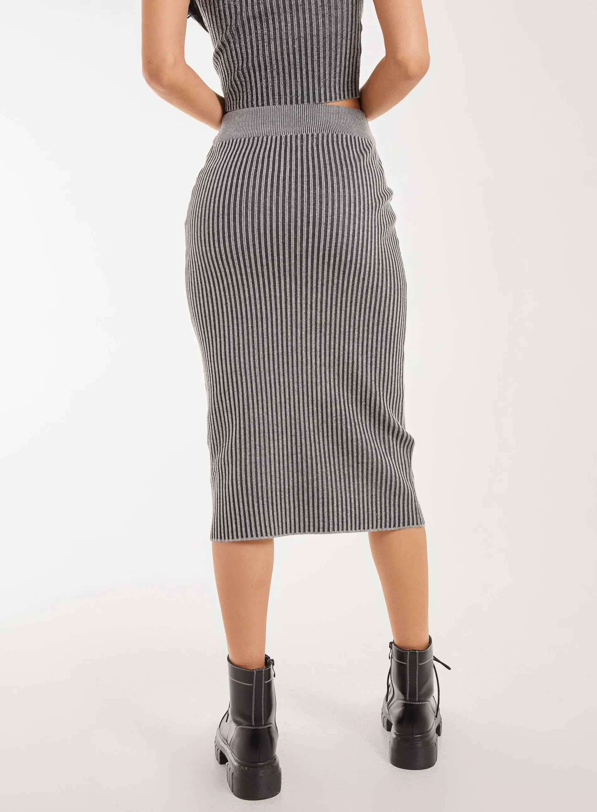 Two Tone Rib Midi Skirt