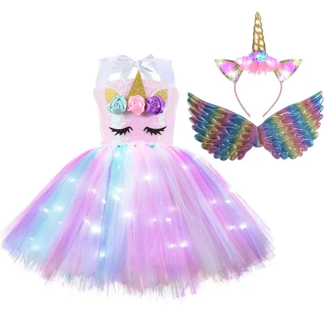 Unicorn Girls Dress With LED Light