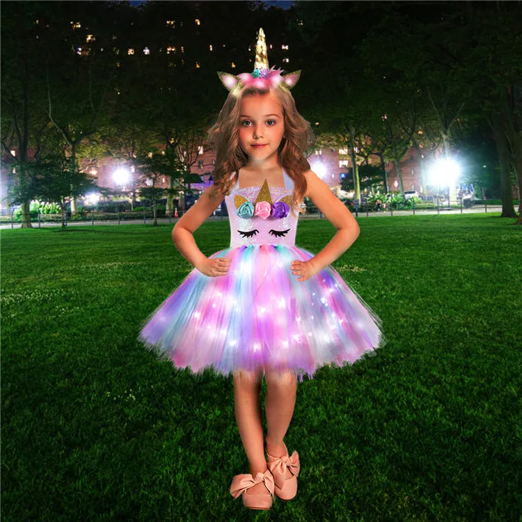 Unicorn Girls Dress With LED Light