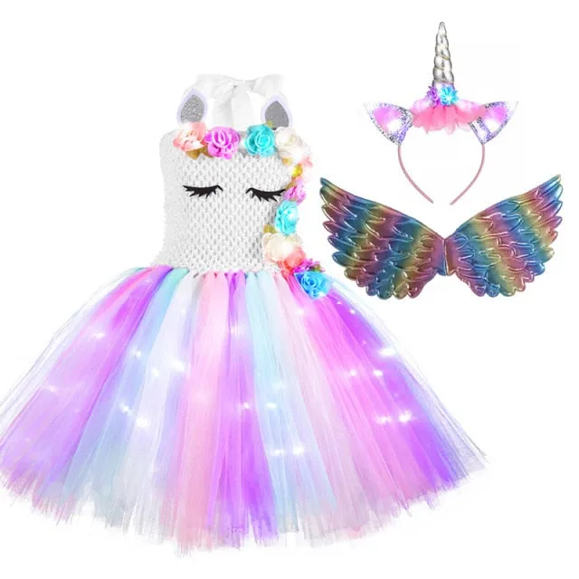 Unicorn Girls Dress With LED Light