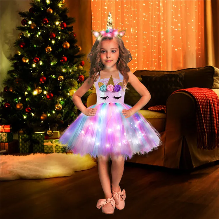 Unicorn Girls Dress With LED Light