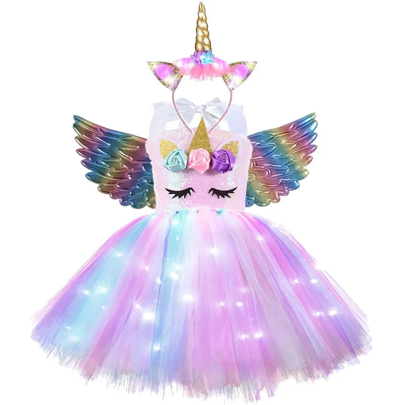 Unicorn Girls Dress With LED Light