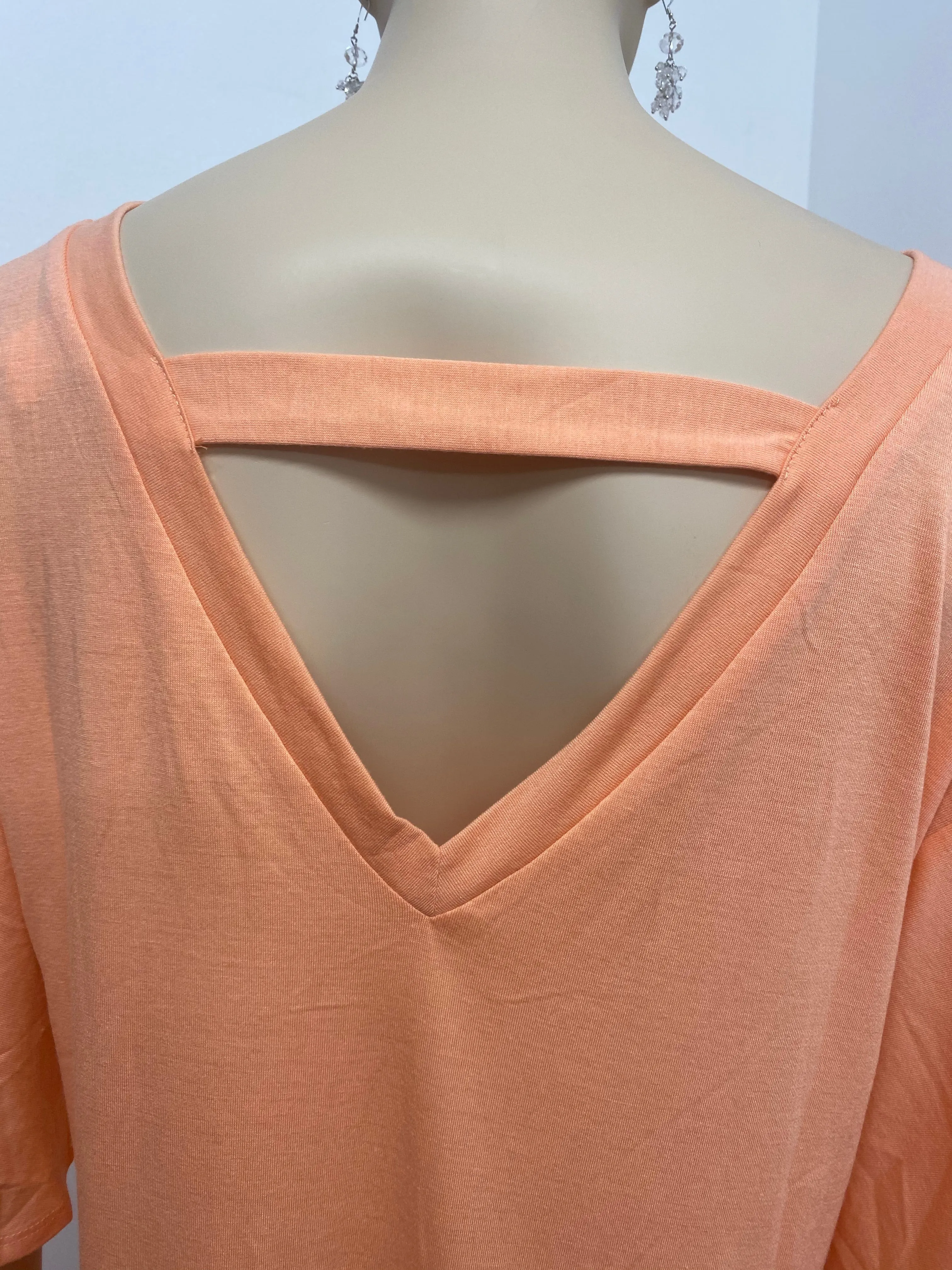 V-Neck Top with V Back and Waterfall Sleeve