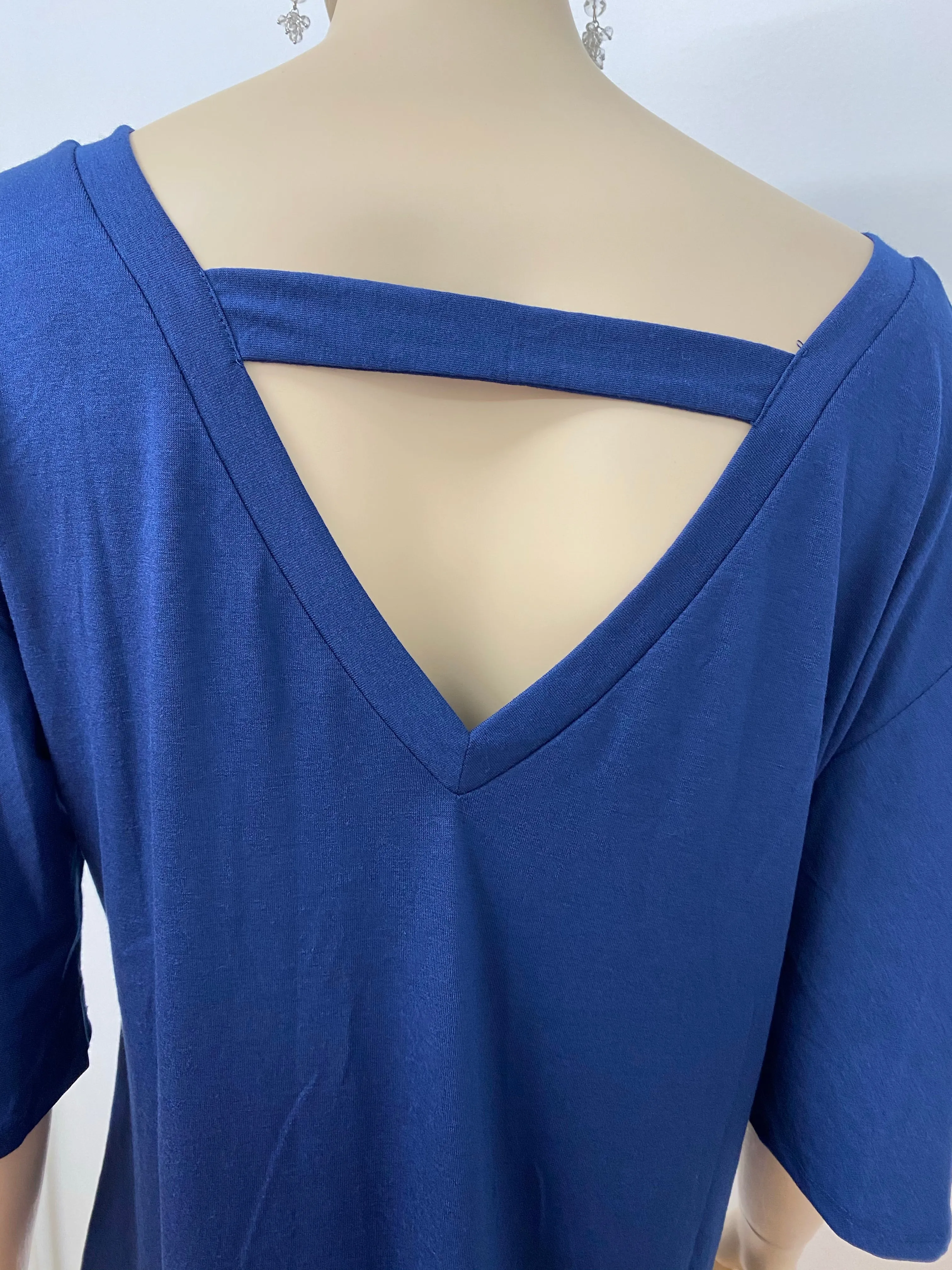 V-Neck Top with V Back and Waterfall Sleeve