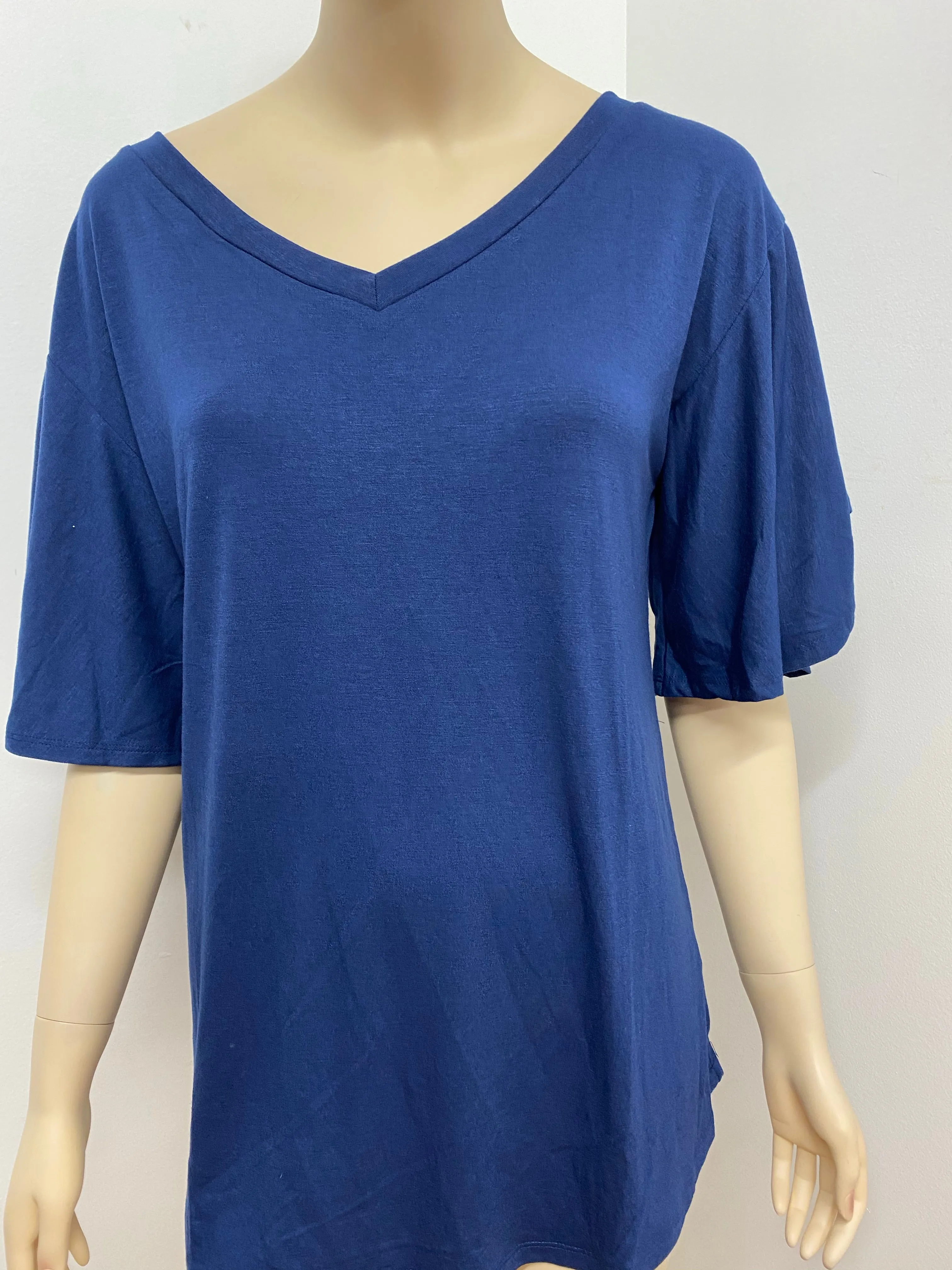 V-Neck Top with V Back and Waterfall Sleeve