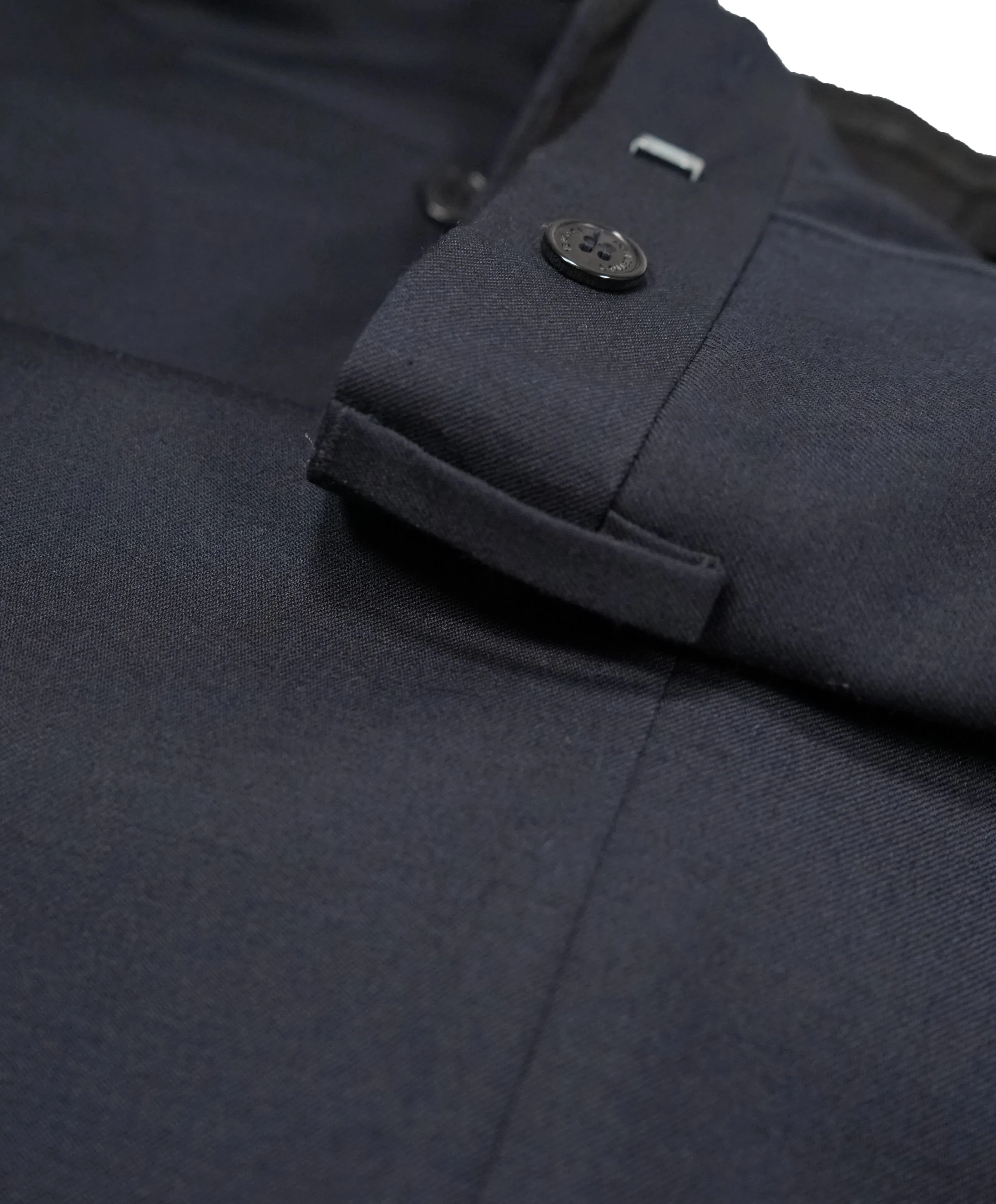 VERSACE COLLECTION -  Solid Navy Logo Button Wool Dress Pants - 33W