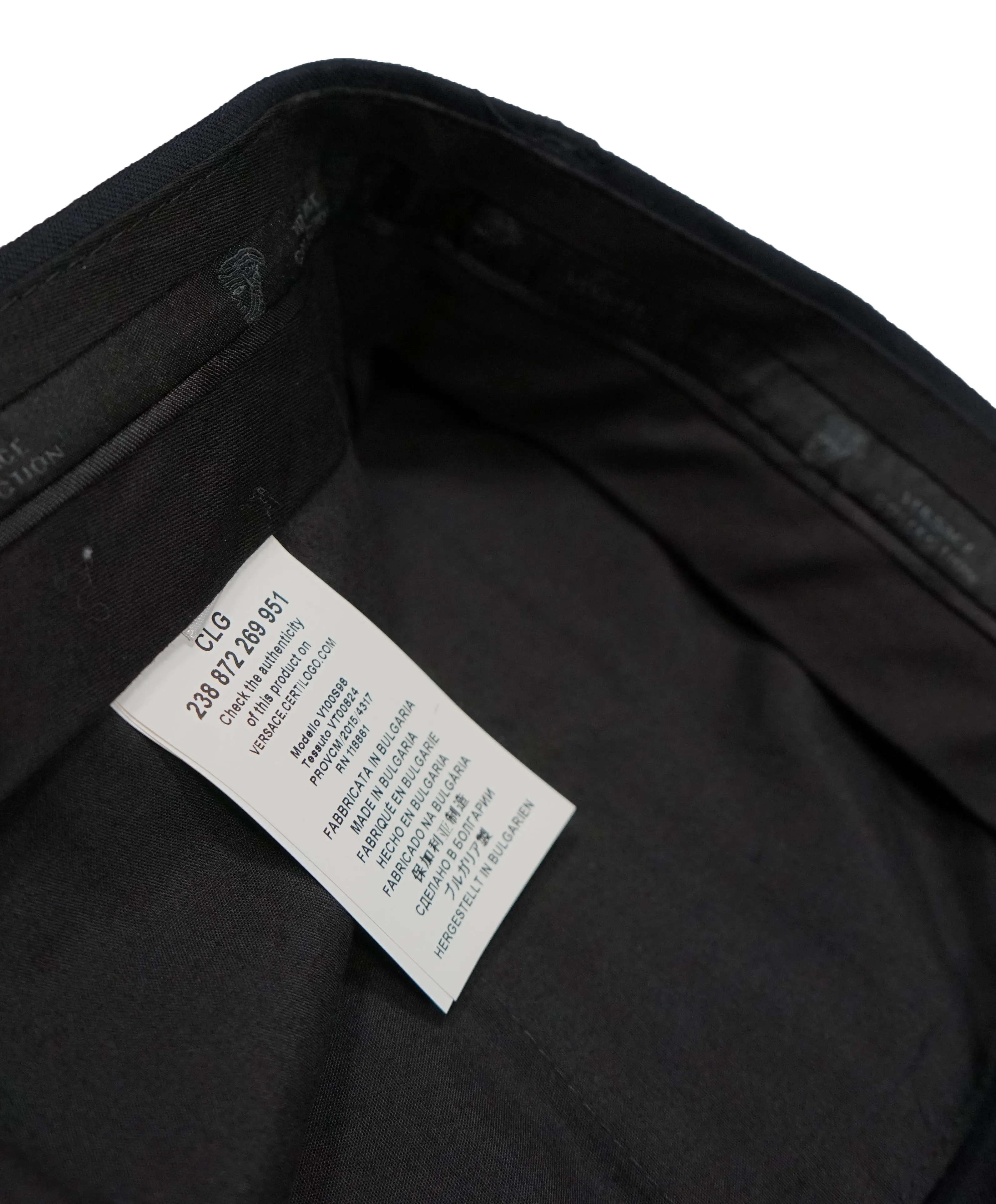 VERSACE COLLECTION -  Solid Navy Logo Button Wool Dress Pants - 33W