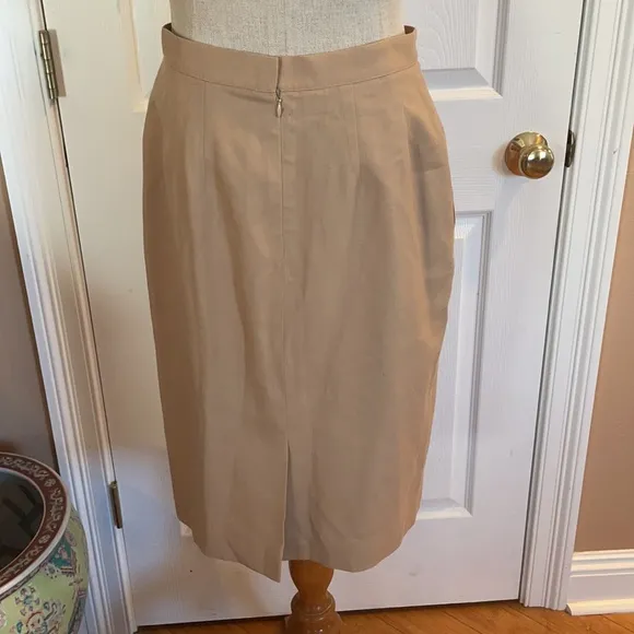 Vintage 1990’s Talbots wool lined skirt women’s size 8 slit midi tan khaki beige
