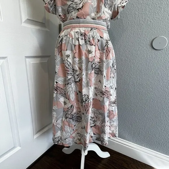 Vintage Koret Tropical Hemp Blend Button Down Top And MIDI Skirt Set 16/18