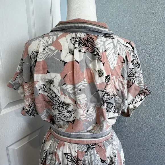 Vintage Koret Tropical Hemp Blend Button Down Top And MIDI Skirt Set 16/18
