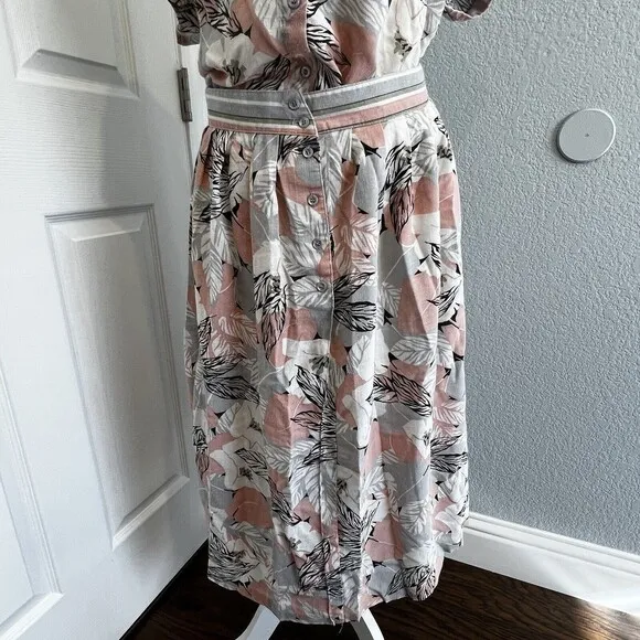 Vintage Koret Tropical Hemp Blend Button Down Top And MIDI Skirt Set 16/18