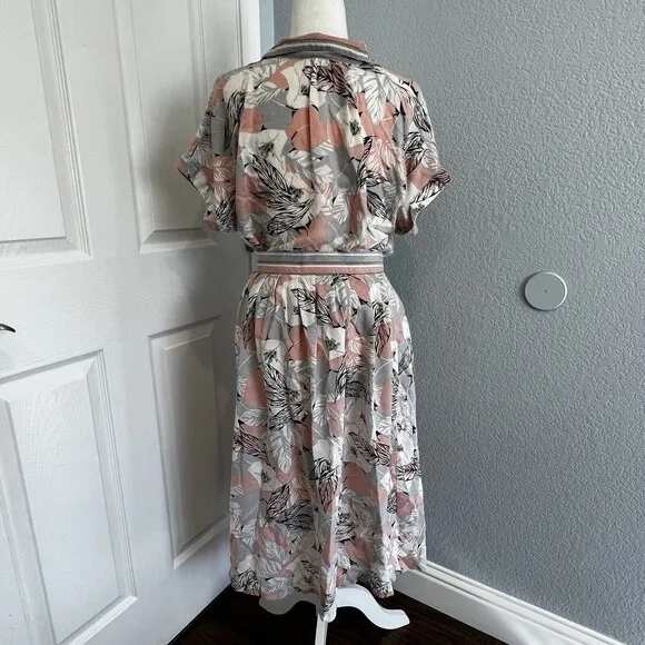Vintage Koret Tropical Hemp Blend Button Down Top And MIDI Skirt Set 16/18