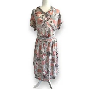 Vintage Koret Tropical Hemp Blend Button Down Top And MIDI Skirt Set 16/18