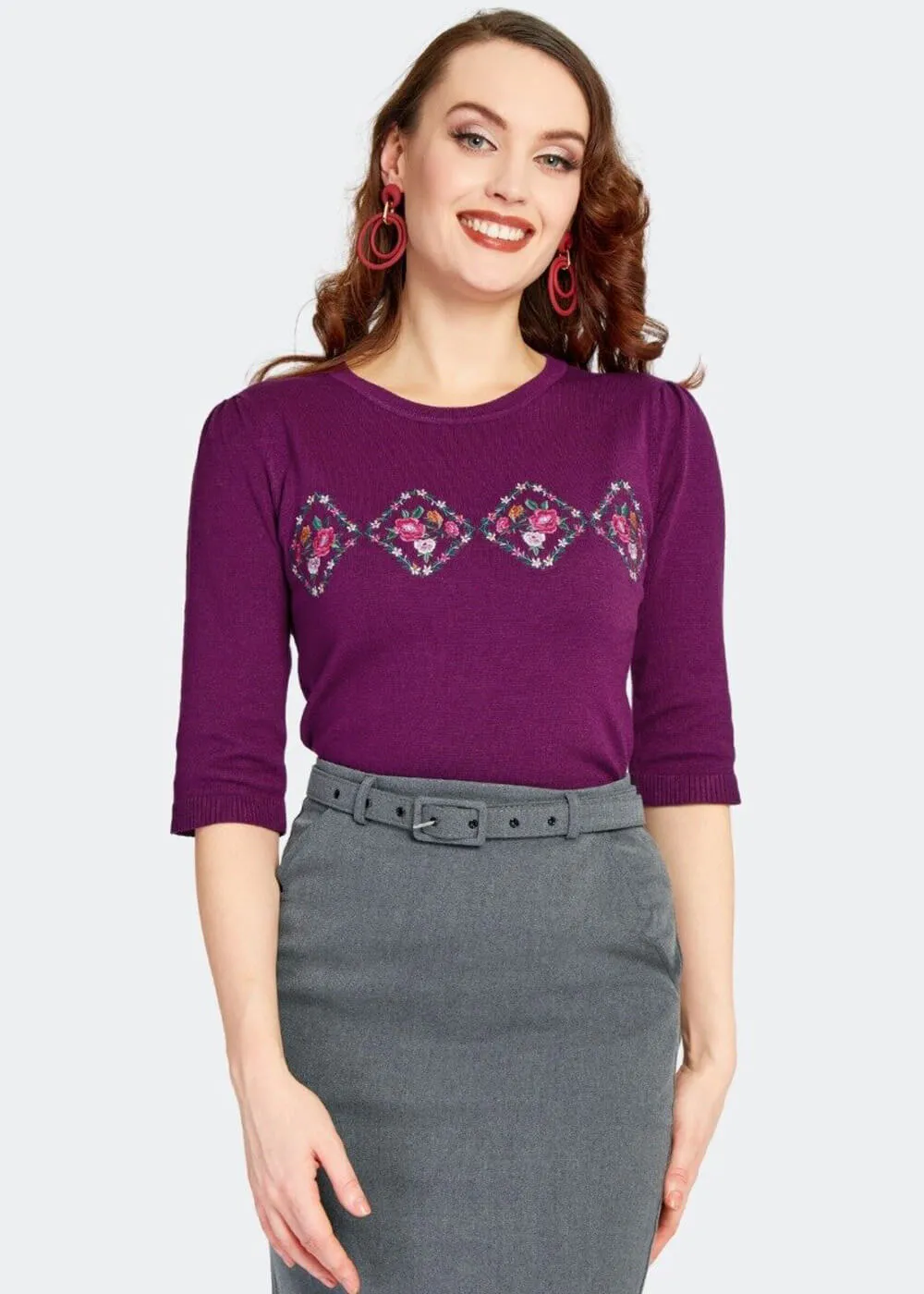 Voodoo Vixen Tea Party Floral 40's Sweater Purple