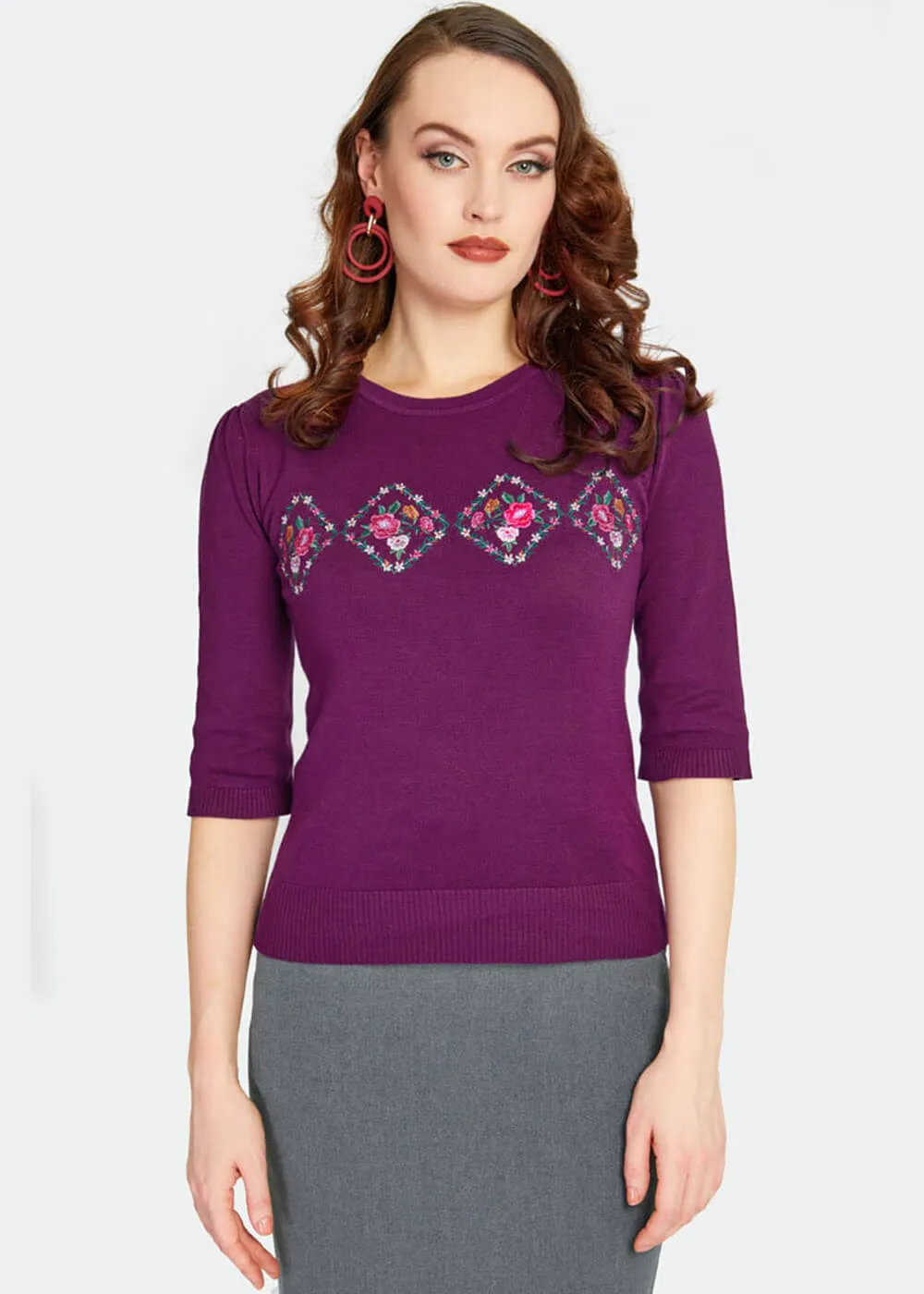 Voodoo Vixen Tea Party Floral 40's Sweater Purple