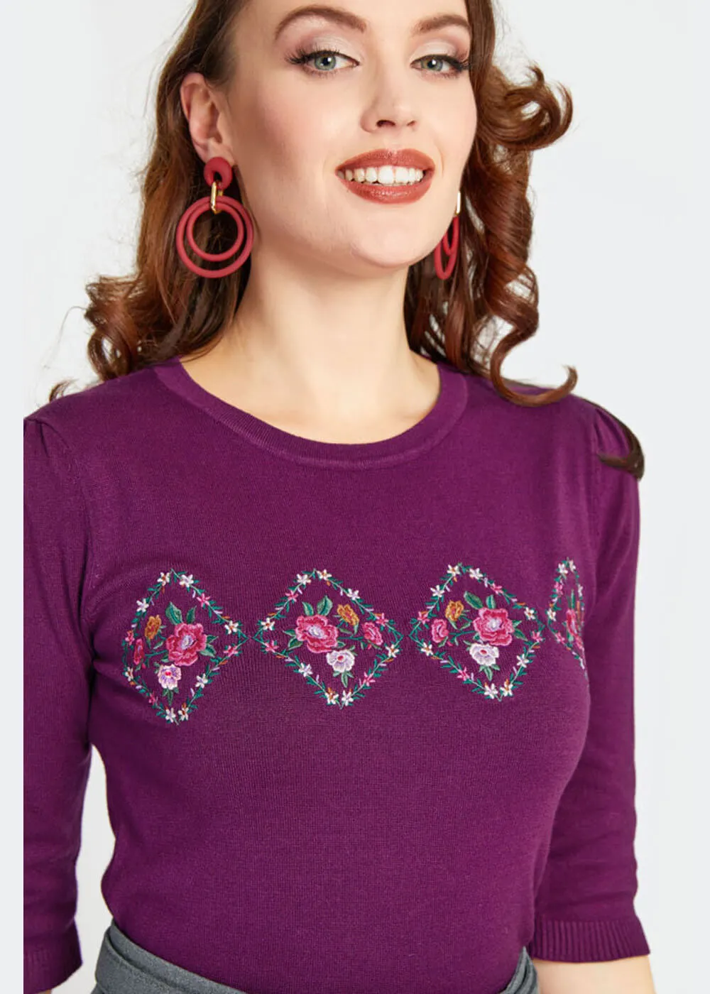 Voodoo Vixen Tea Party Floral 40's Sweater Purple