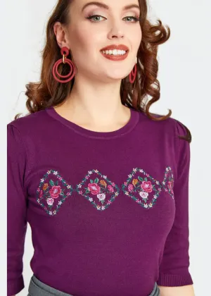 Voodoo Vixen Tea Party Floral 40's Sweater Purple