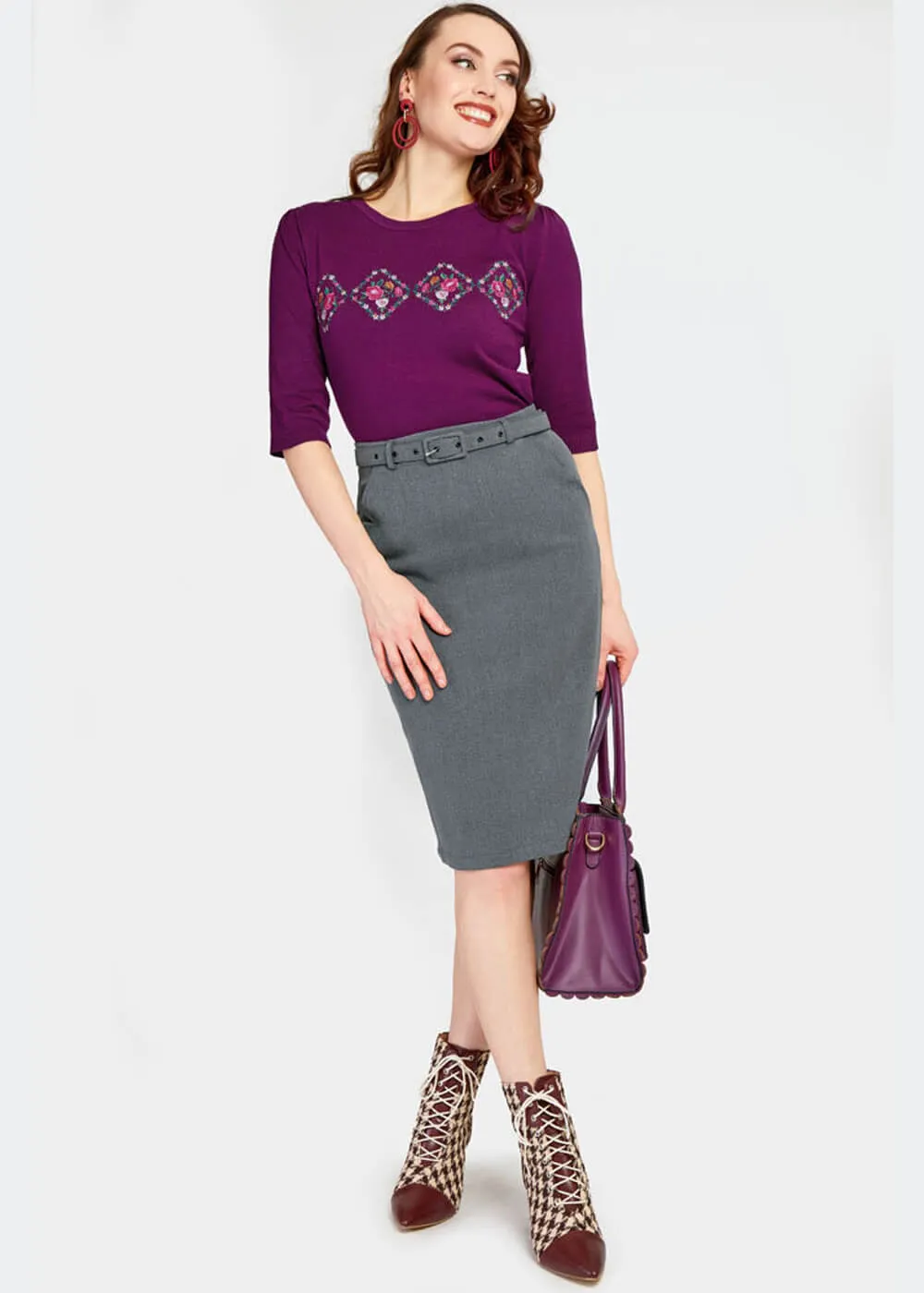 Voodoo Vixen Tea Party Floral 40's Sweater Purple