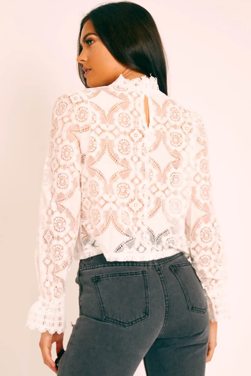White Lace High Neck Blouse - Bay