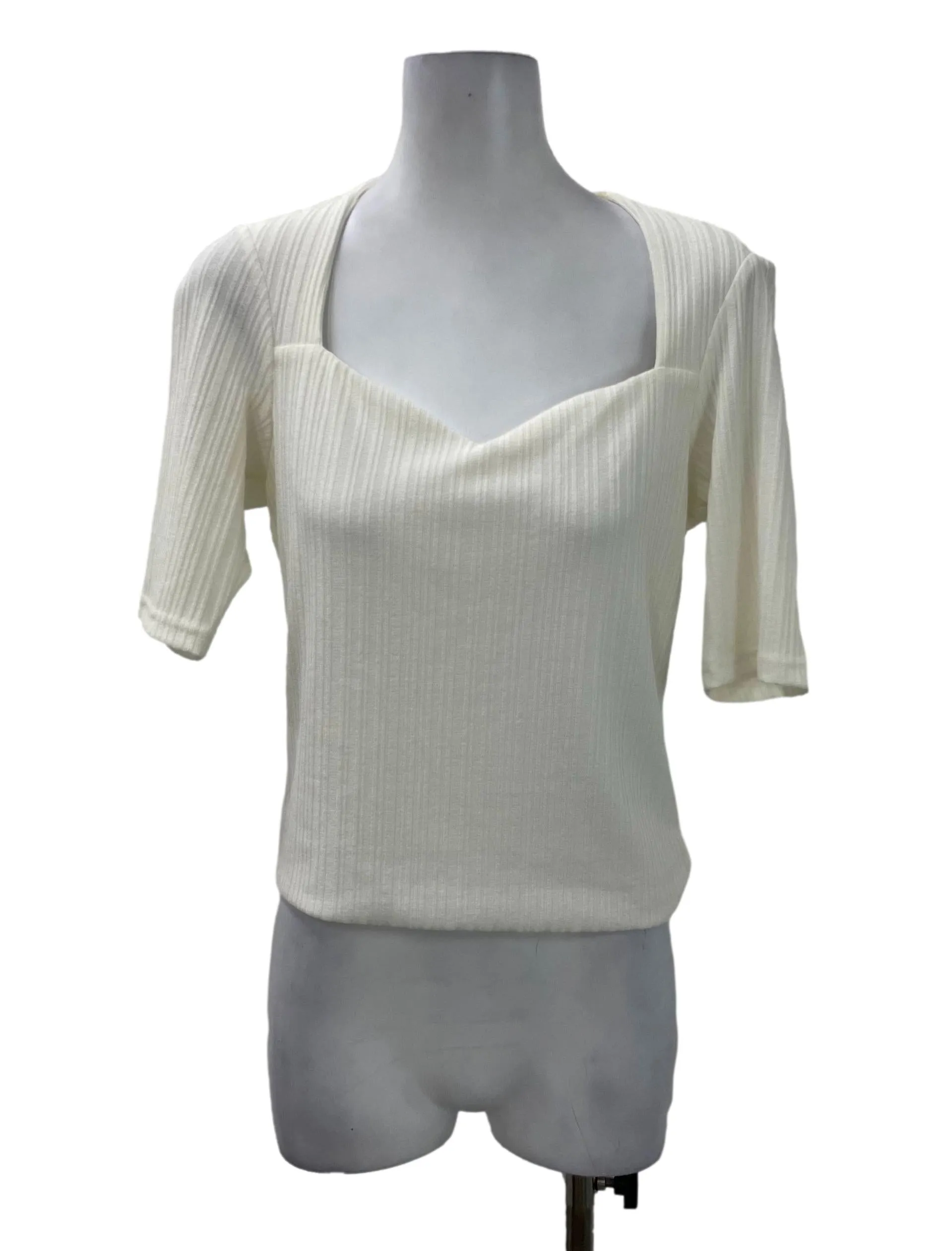 White Textured Sweetheart Top
