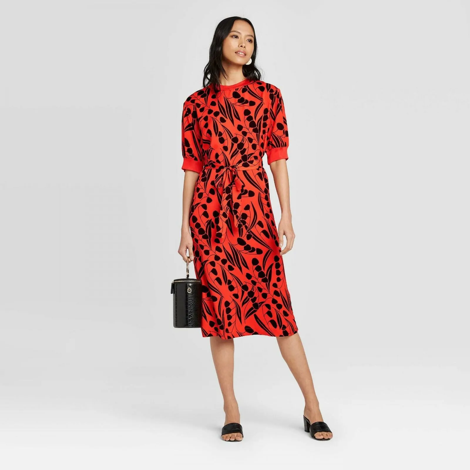 Who What Wear Womens Floral Print Short Sleeve High Neck A-Line Dress WD-800