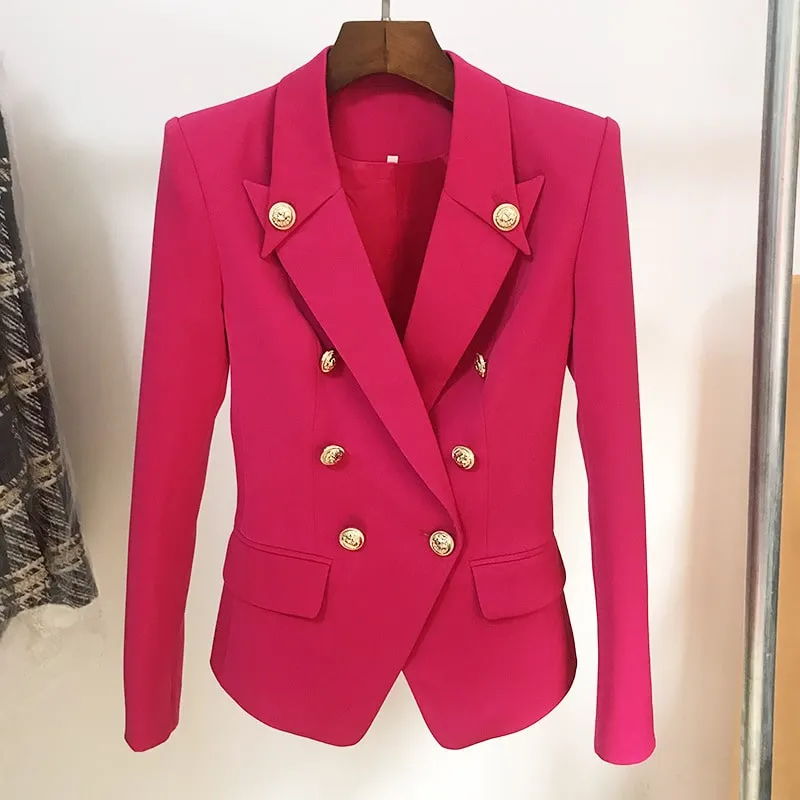 Women's Fitted Silver Lion Buttons Fitted Jacket Fashion Rosy Blazer